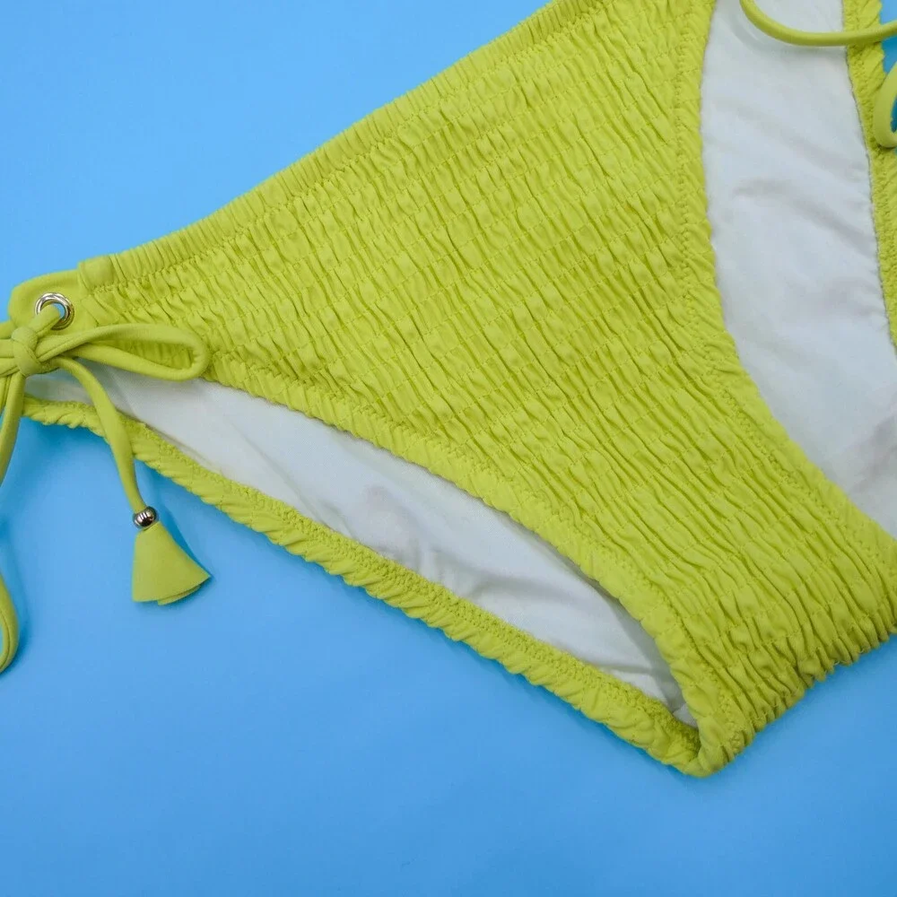 Victorias‎ Secret Large Bikini Bottom Yellow Side Tie Brazilian Swim Tassled New
